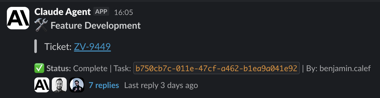 Commande /claude-dev dans Slack