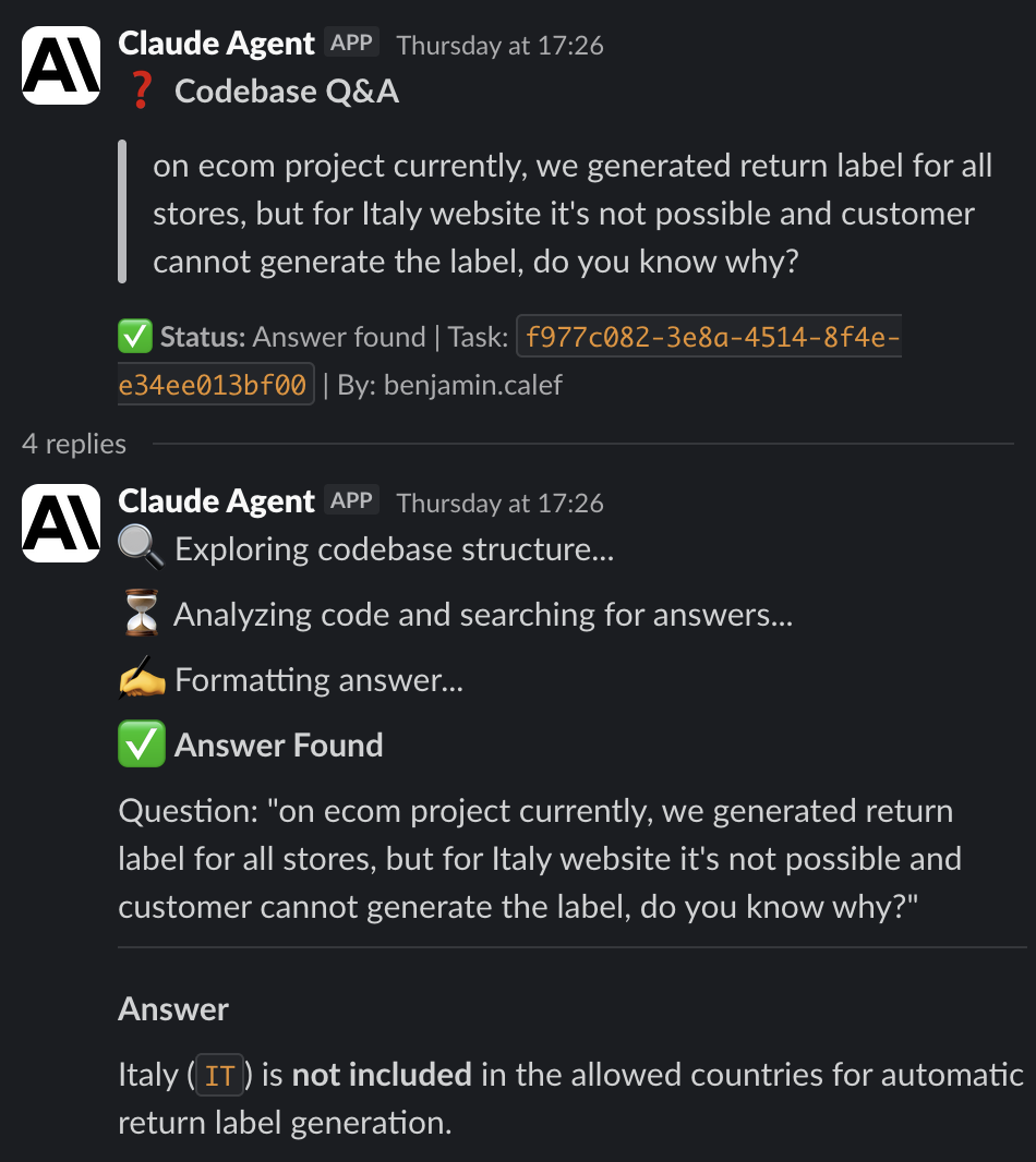 Réponse à une question sur la codebase