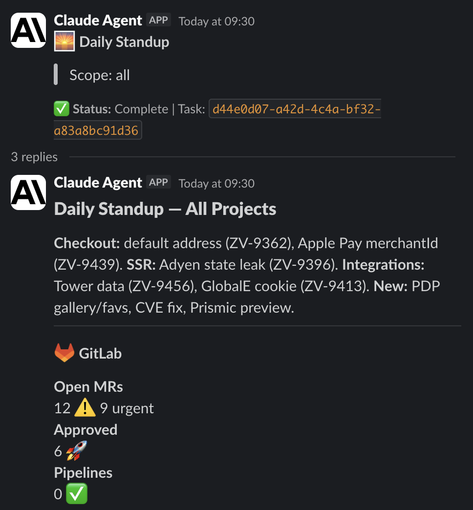 Standup quotidien généré par l'agent